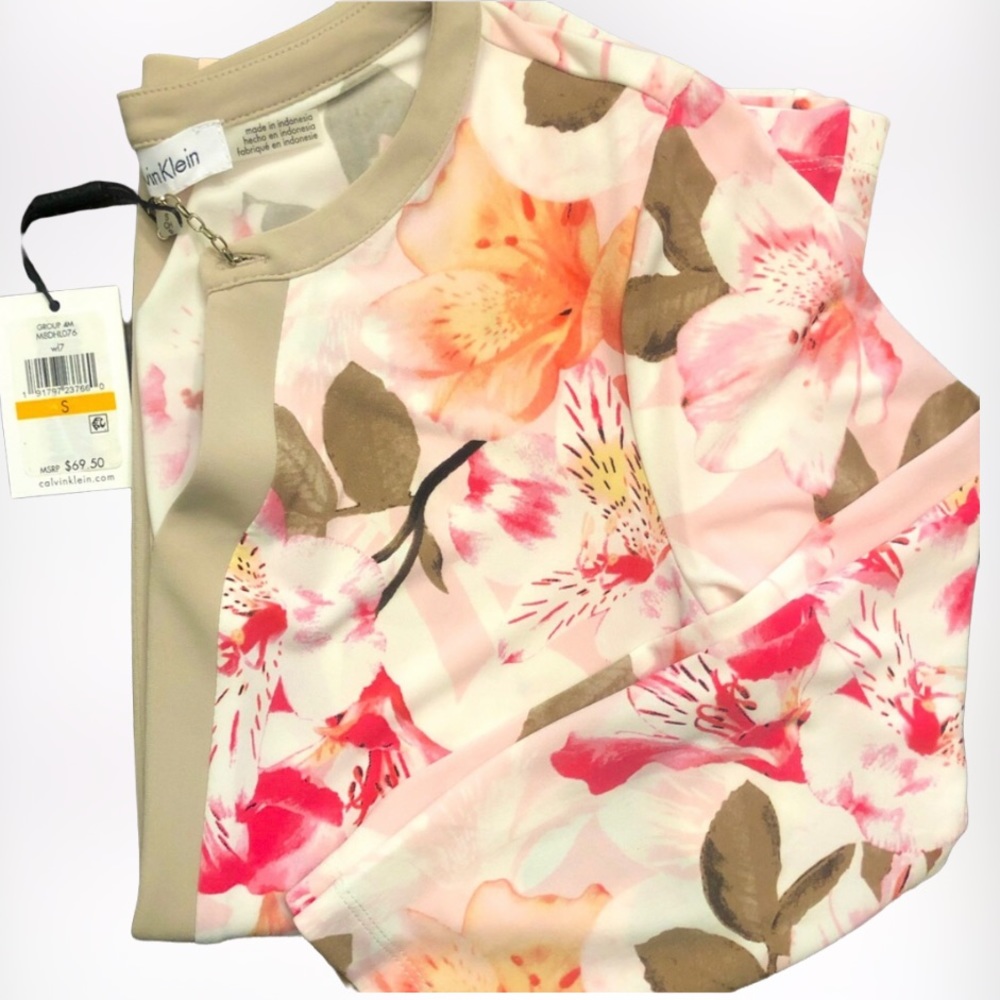 Calvin Klein 🌸 Women's 3/4 Sleeve BEAUTIFUL Floral Blouse SZ Small